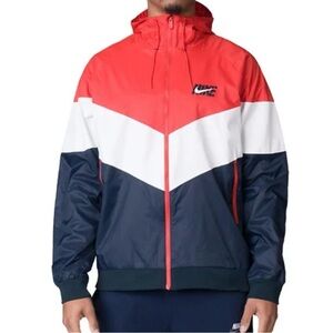 VTG NIKE Sportswear Windrunner Jacket Men Large Red White Blue Hood AJ1396-657‎